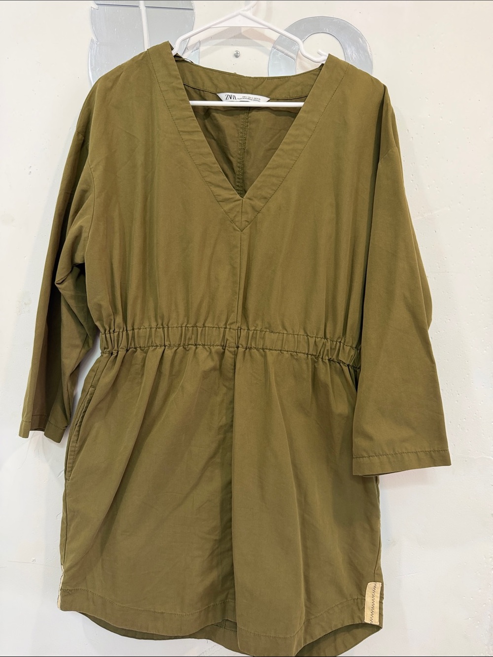 Zara Olive V-Neck Drawstring Waist Tunic